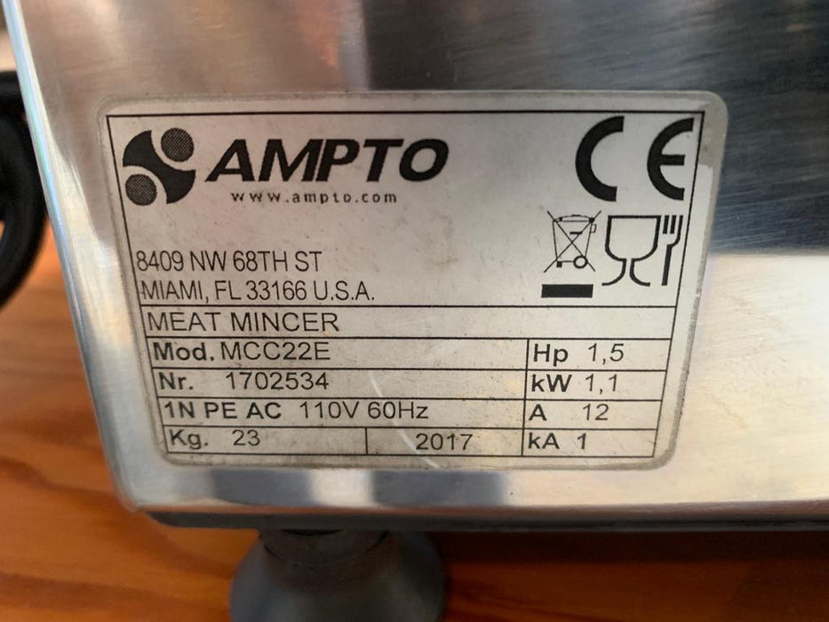 AMPTO MCC22E Meat Grinder #22-1.5 HP CE. Made in Italy (REFURBISHED)