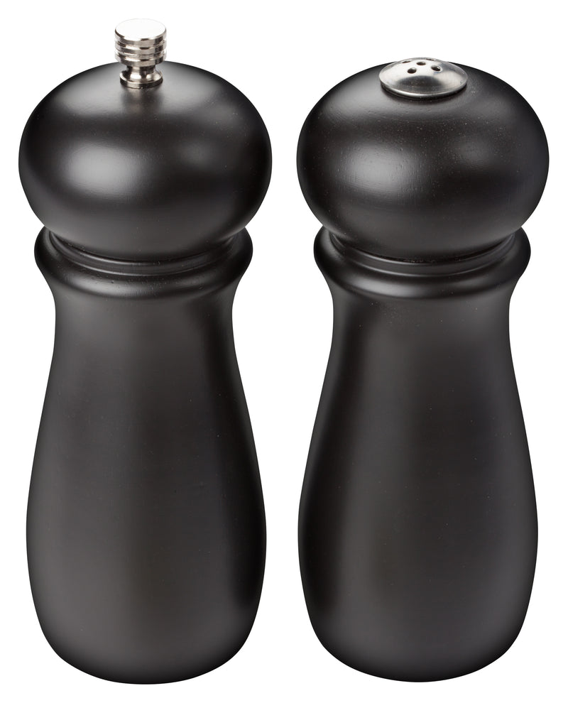 Winco, SP-612, Salt / Pepper Shaker & Mill Set, 6" H, Black, Rubberwood