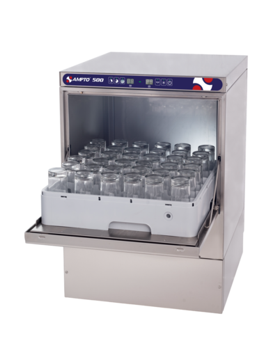 AMPTO 500 Undercounter Dishwasher. 20 x 20. High Temp with booster. 30 racks/hr