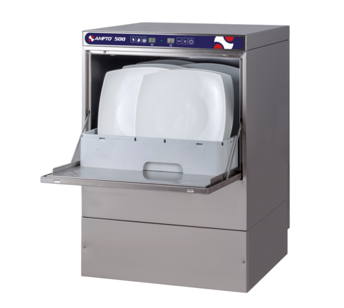 AMPTO 500 Undercounter Dishwasher. 20 x 20. High Temp with booster. 30 racks/hr